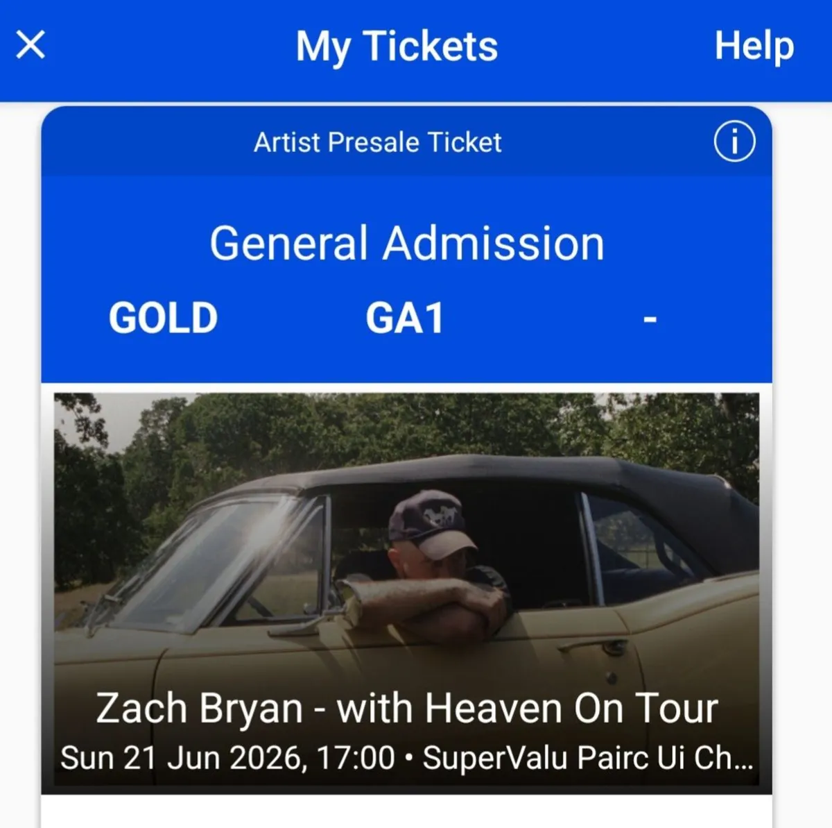 Zach Bryan Gold Circle Ticket 21 June - Image 2