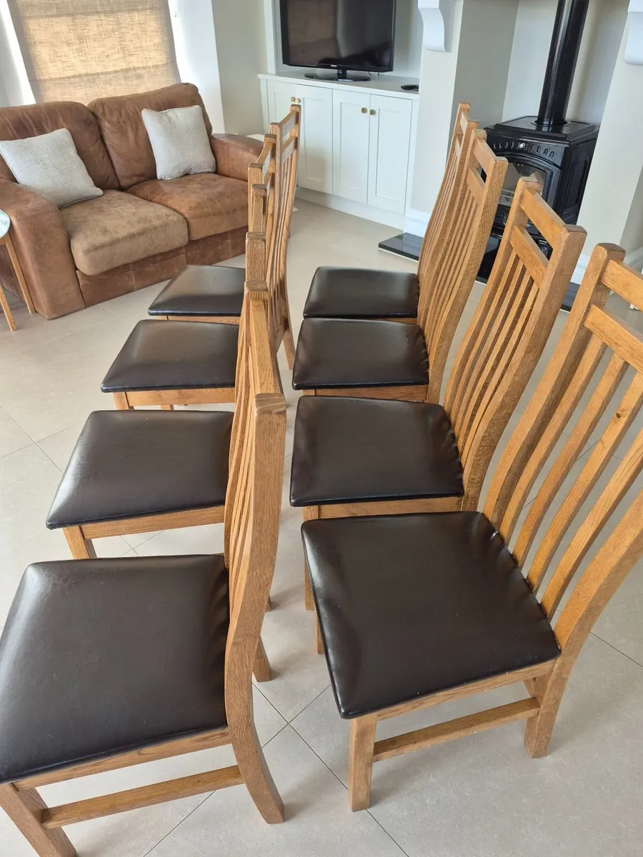 8 Solid Oak Dining Chairs – Like New - Image 4