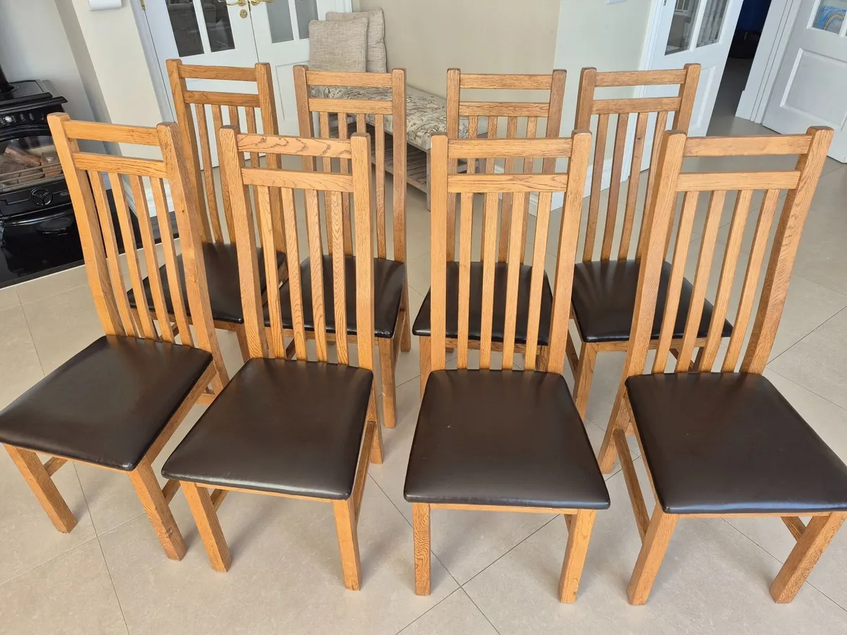 8 Solid Oak Dining Chairs – Like New - Image 1