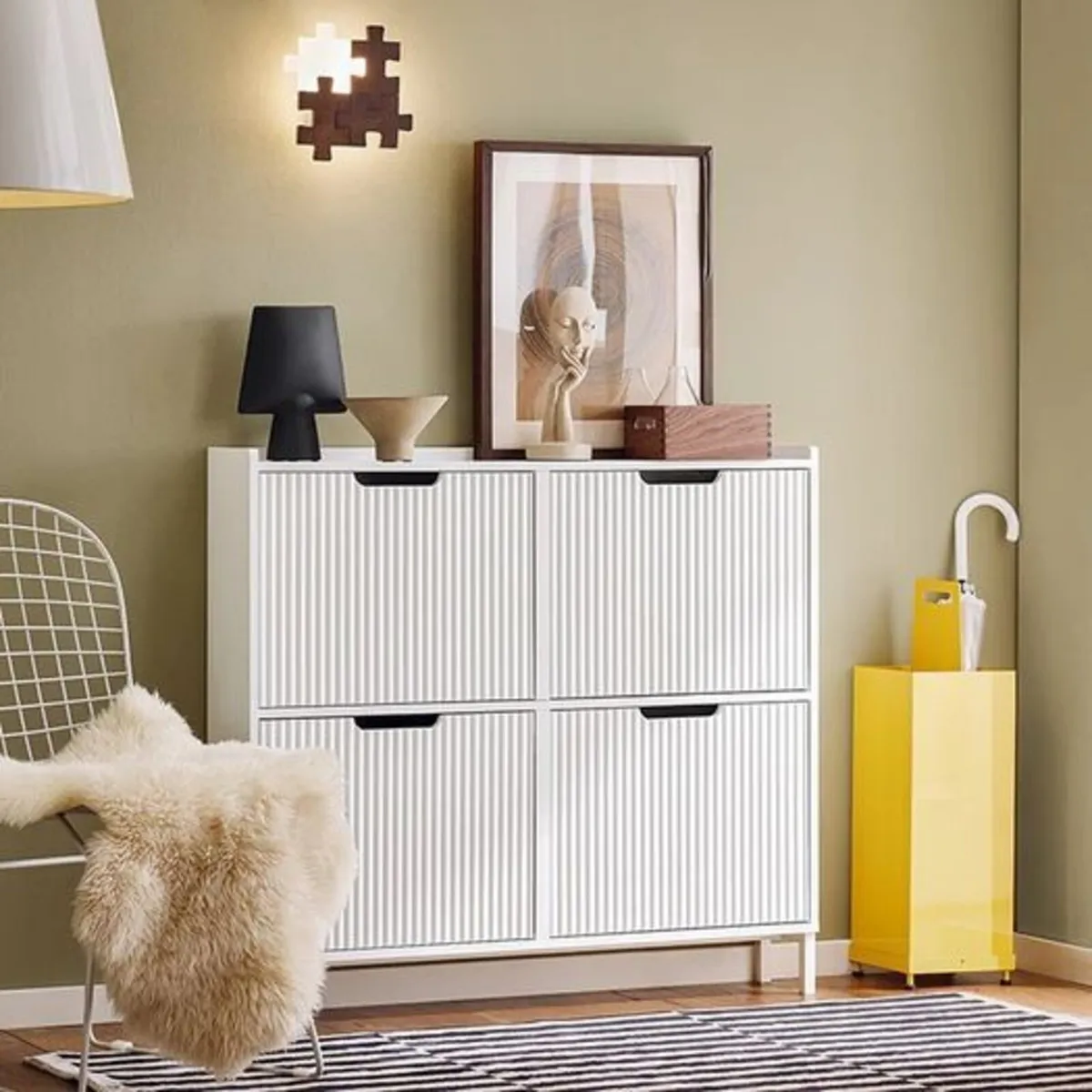 Modern Shoe Cabinet 4 Door Slim Storage Unit with - Image 1