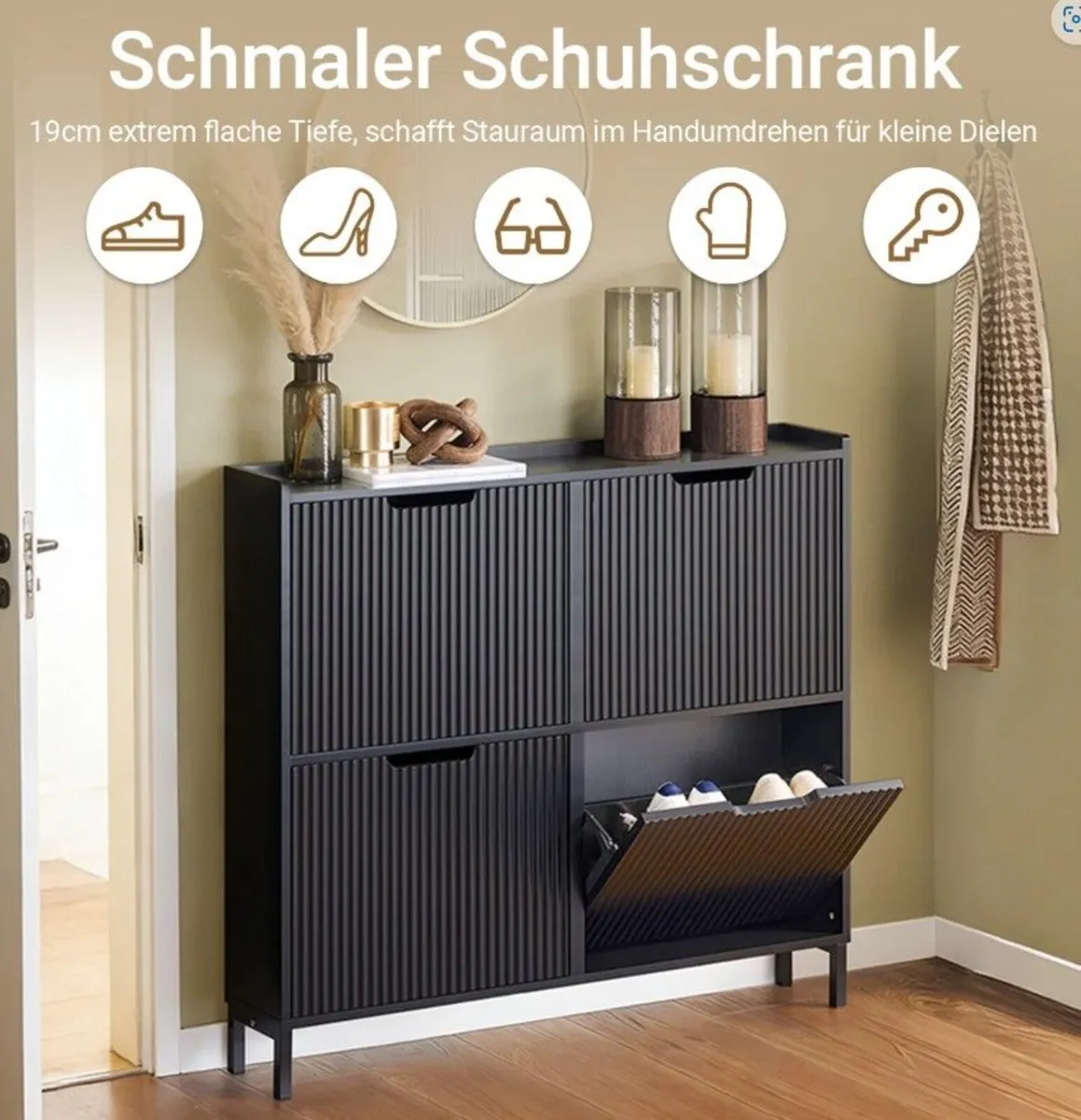 Modern Shoe Cabinet 4 Door Slim Storage Unit with - Image 4