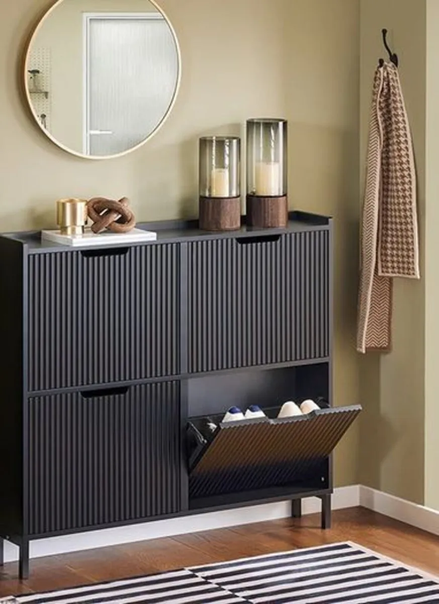 Modern Shoe Cabinet 4 Door Slim Storage Unit with - Image 3