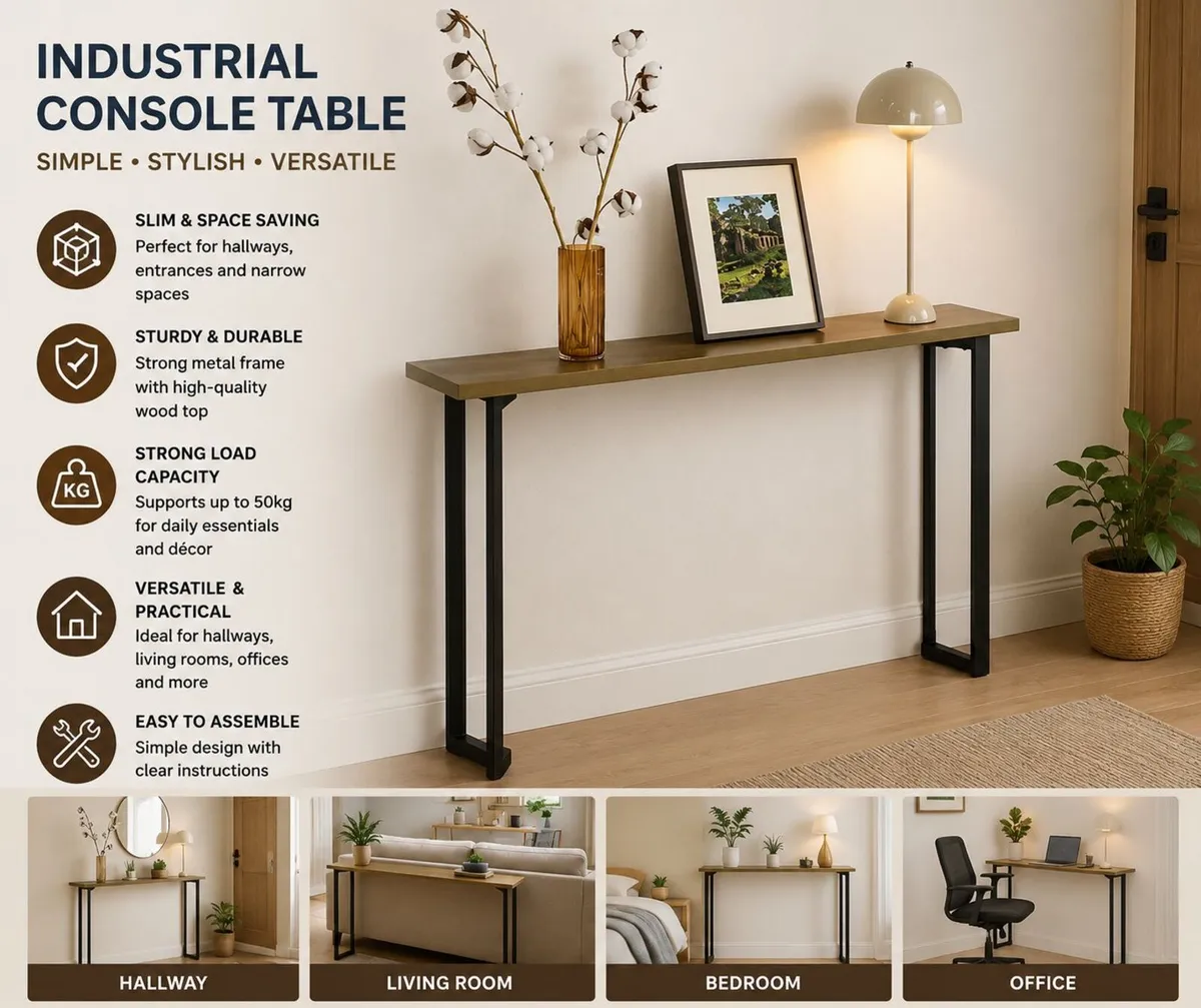 Industrial Console Table Slim Hallway Table with M - Image 1