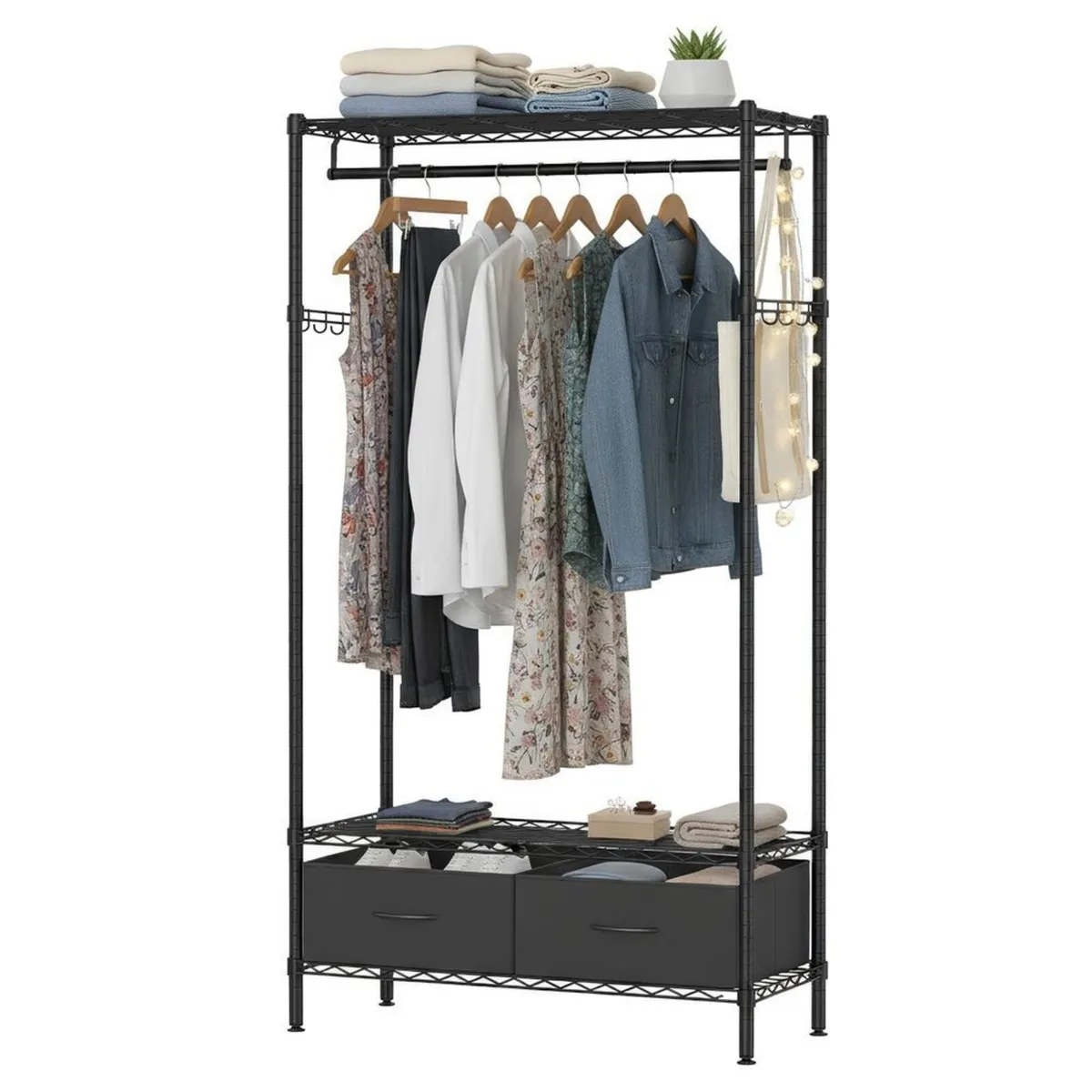 Industrial Open Wardrobe Rail with Drawers Black - Image 3