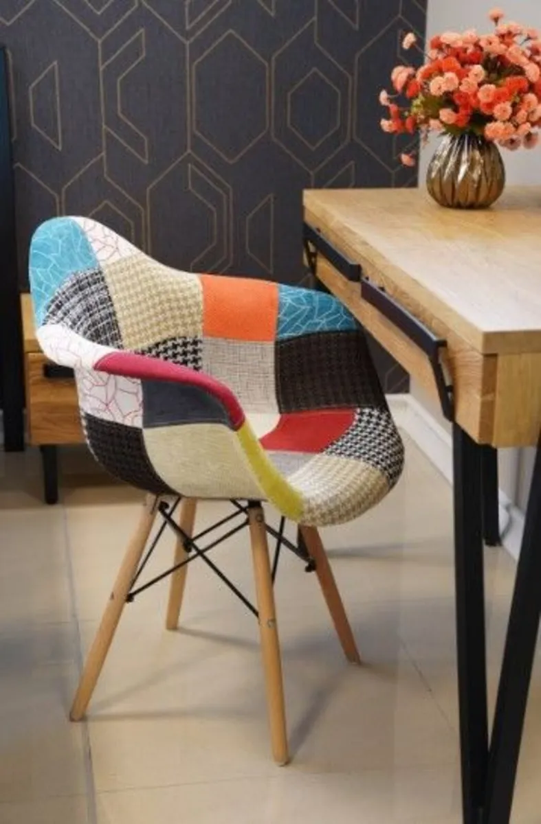 Vivid Mosaic Patchwork Armchair with Beech Legs - Image 2