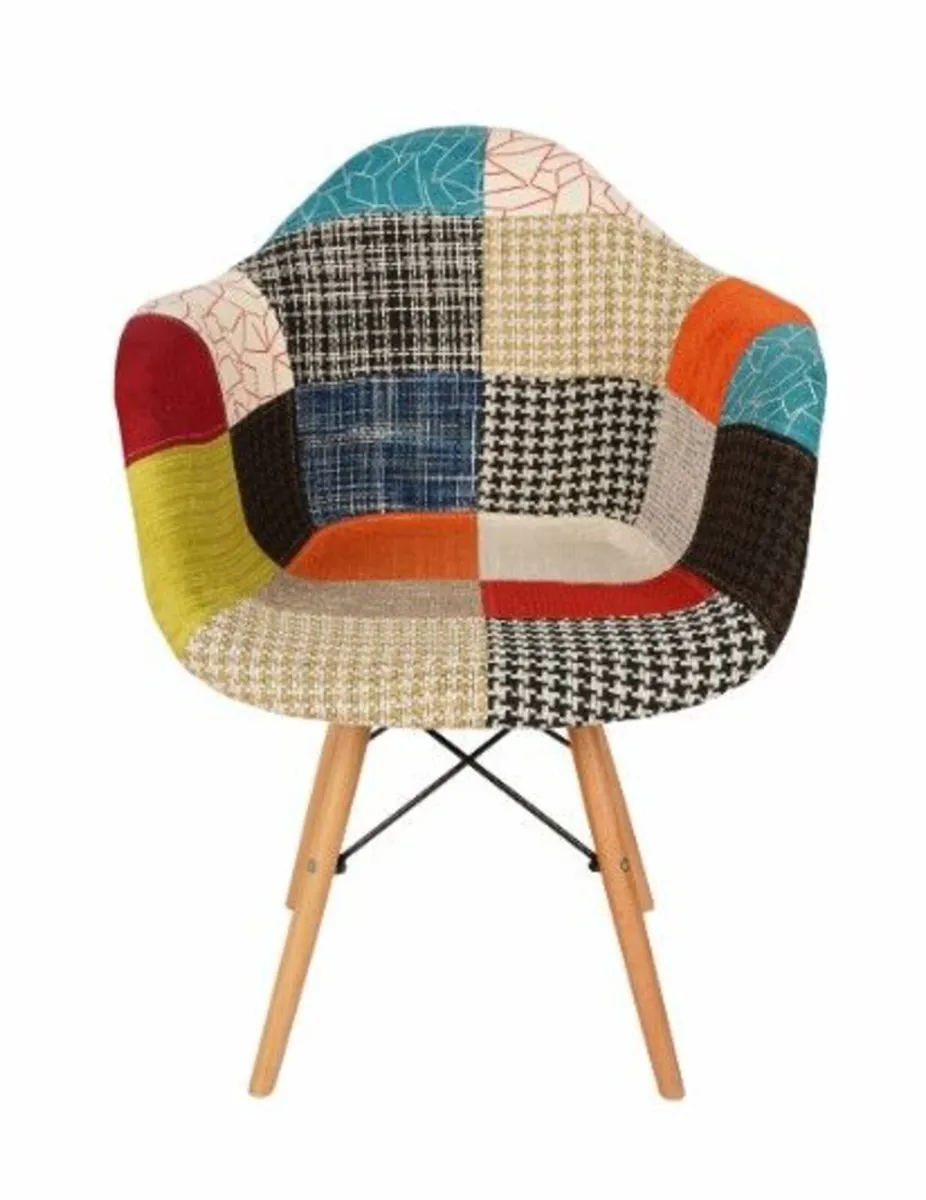 Vivid Mosaic Patchwork Armchair with Beech Legs - Image 3