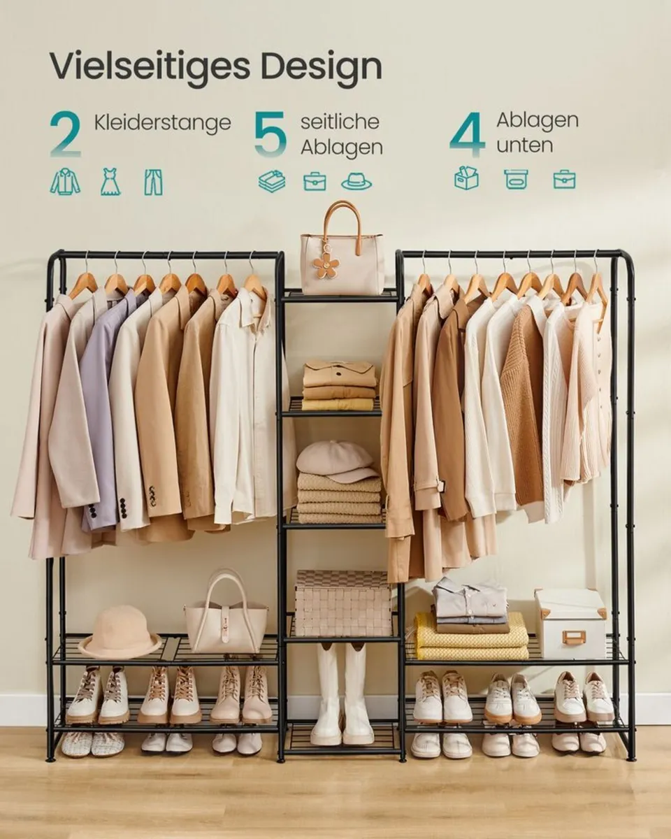 Industrial Open Wardrobe Rail with Drawers Black S - Image 4