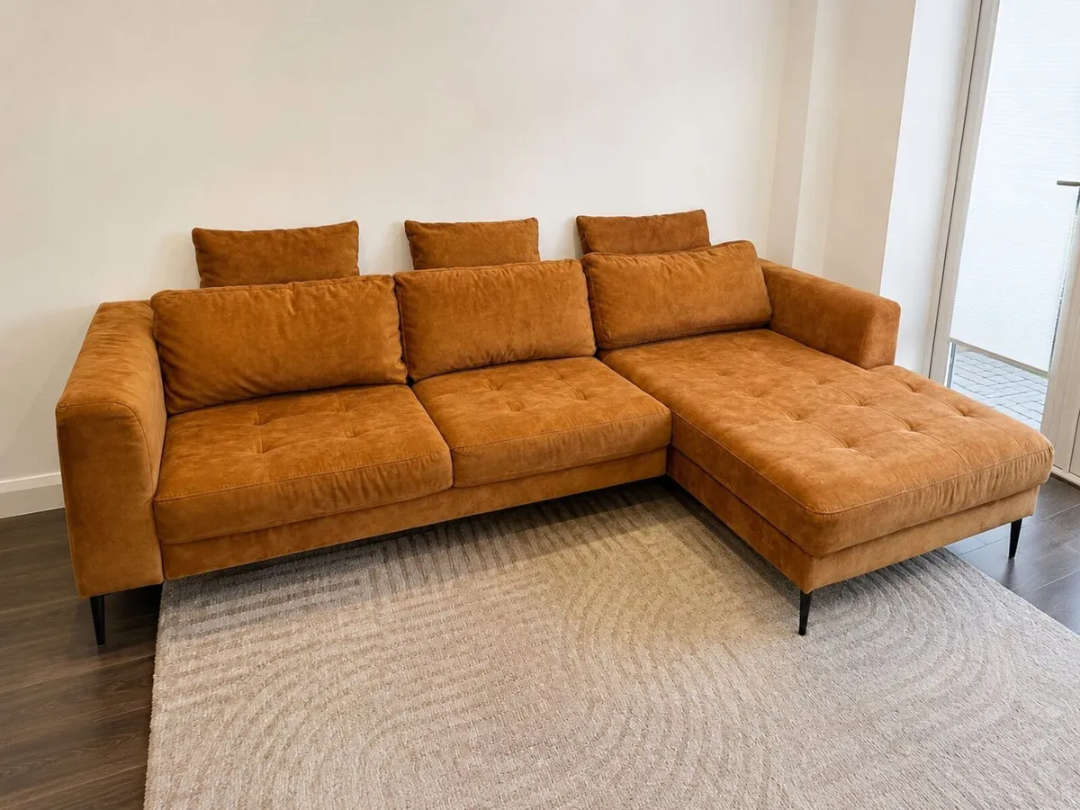 Mustard Velvet Corner Sofa Bed with Chaise - Image 1