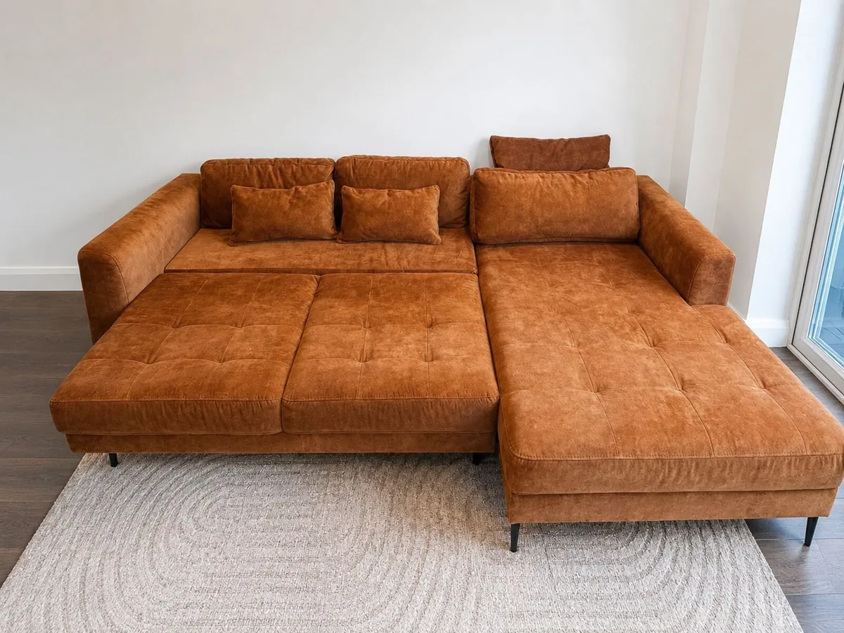 Mustard Velvet Corner Sofa Bed with Chaise - Image 4