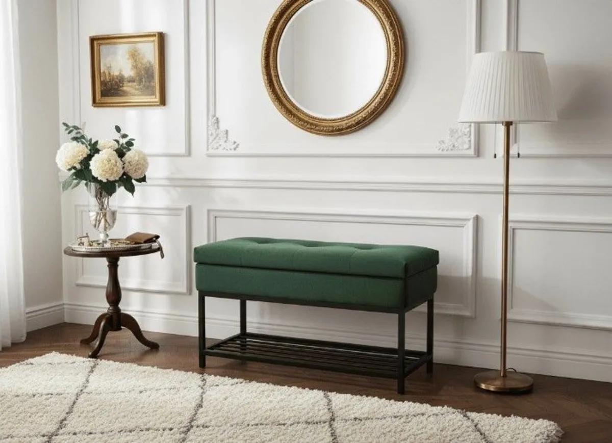 Emerald Vault Storage Ottoman – Bottle Green - Image 1