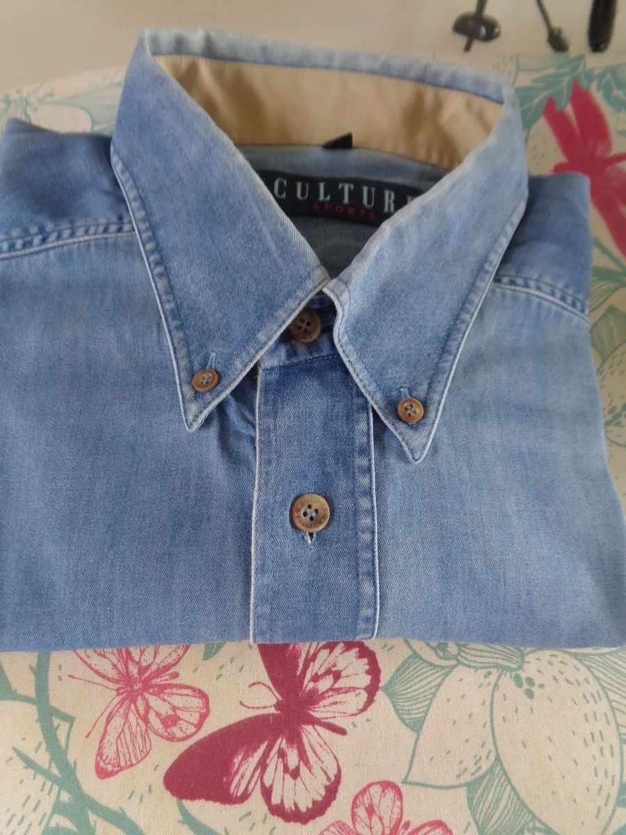 Mens Short Sleeved Denim Cotton Shirt for Sale - Image 2