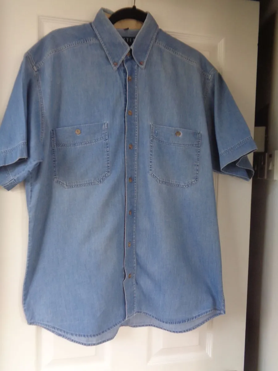 Mens Short Sleeved Denim Cotton Shirt for Sale - Image 1