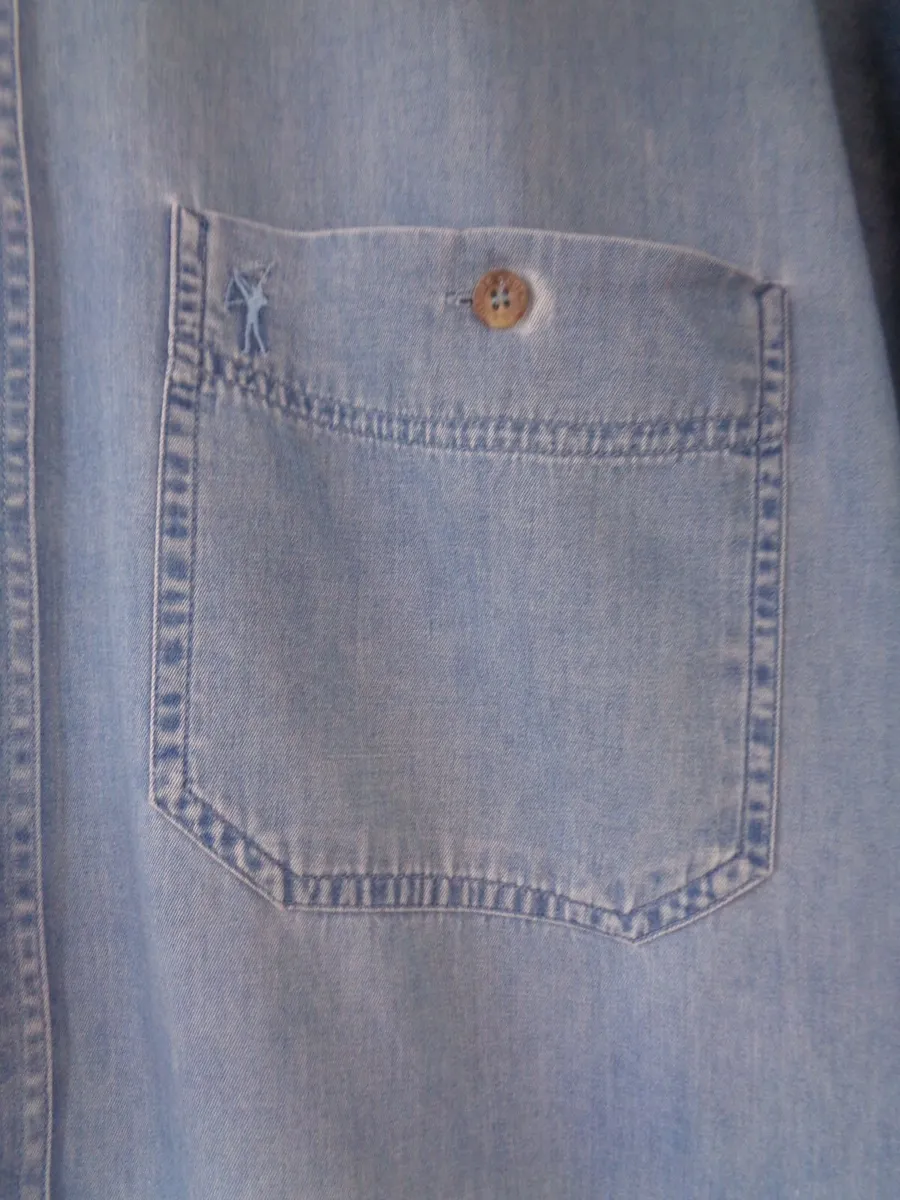 Mens Short Sleeved Denim Cotton Shirt for Sale - Image 4