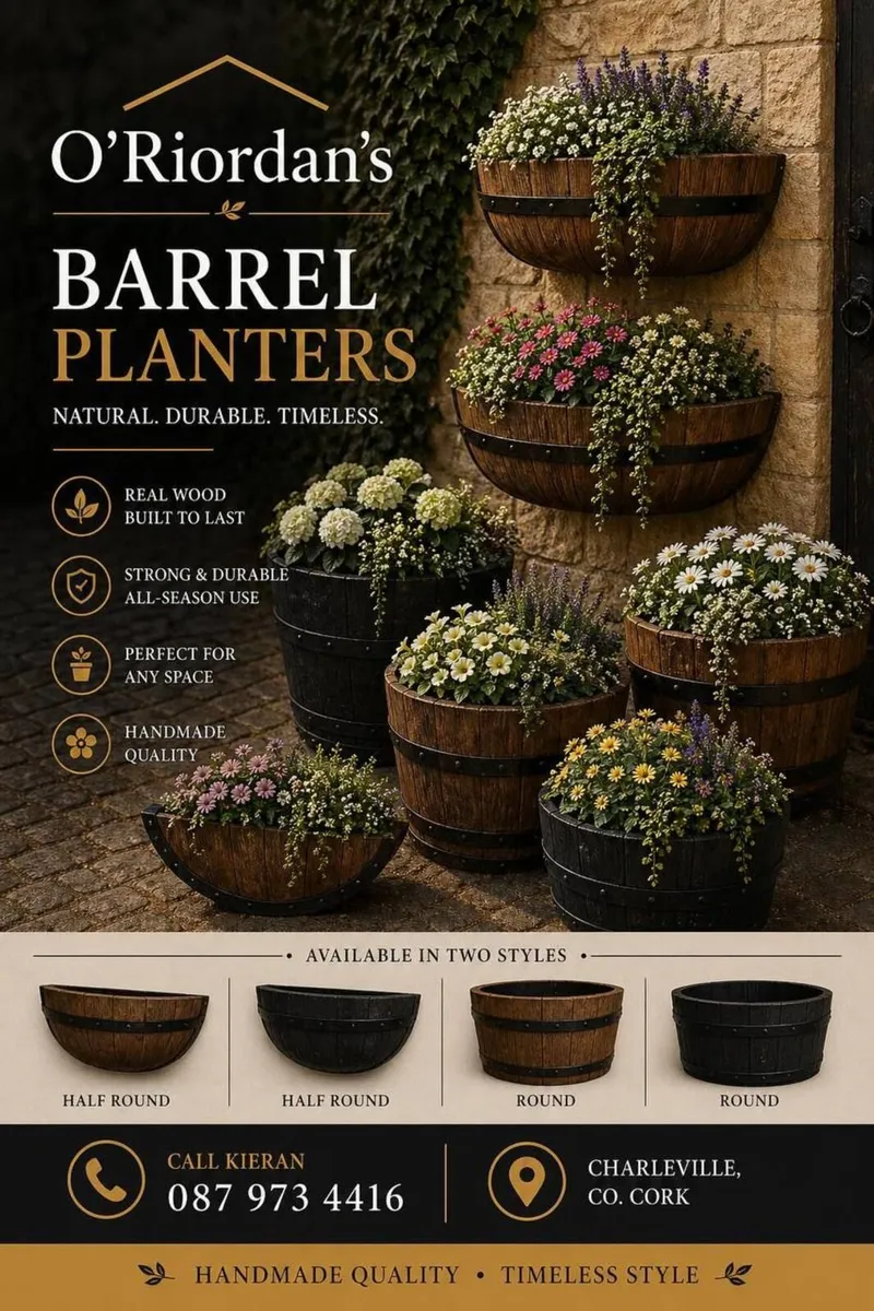 Wooden Barrel Planter - Image 1