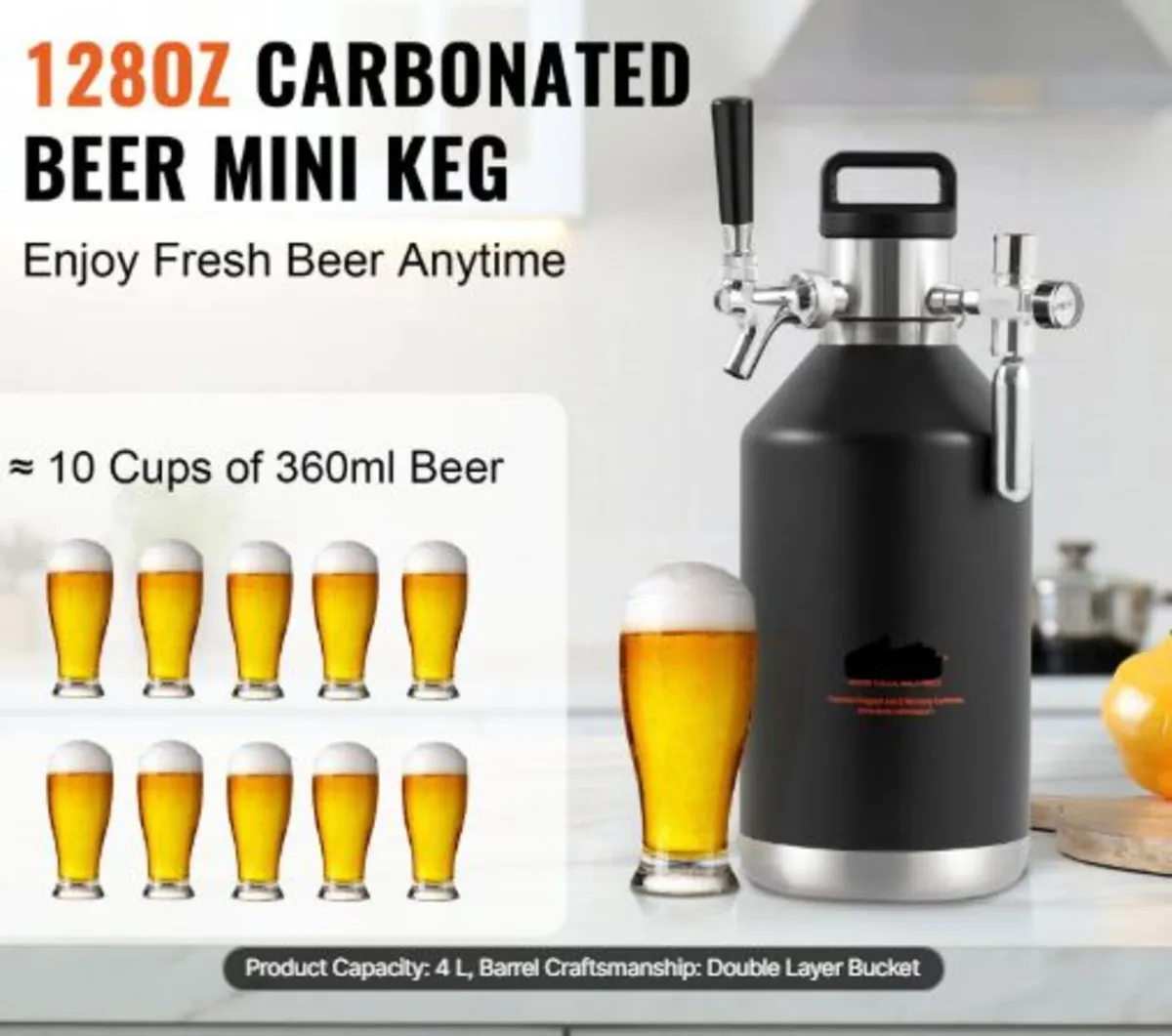 Beer Growler Tap System, 128Oz 4L Mini  304 - Image 2