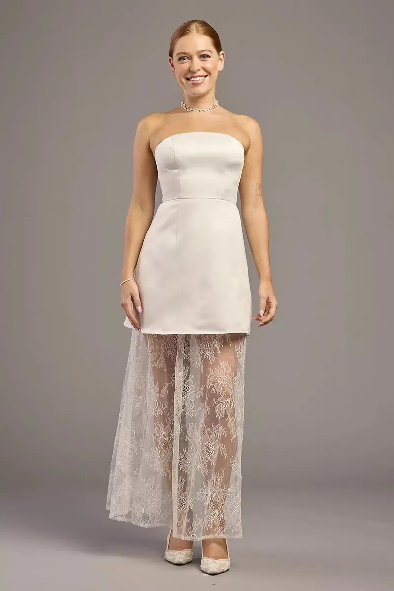 Strapless mini overlay maxi dress features a tailo - Image 1