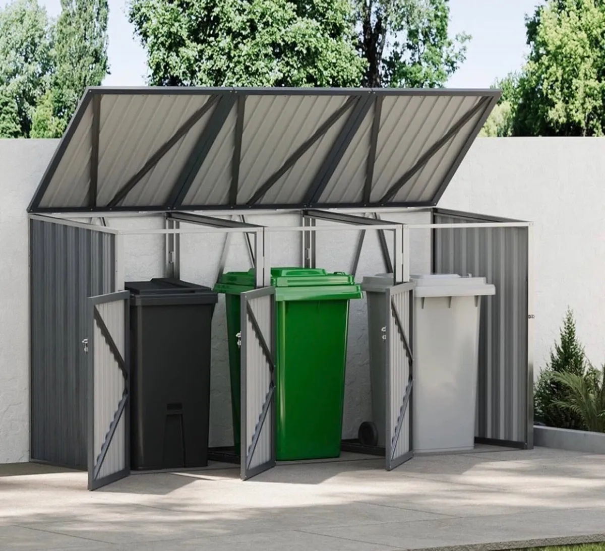 New 3 Wheelie Bin Metal Shelter Cover for 3 Bins - Image 1