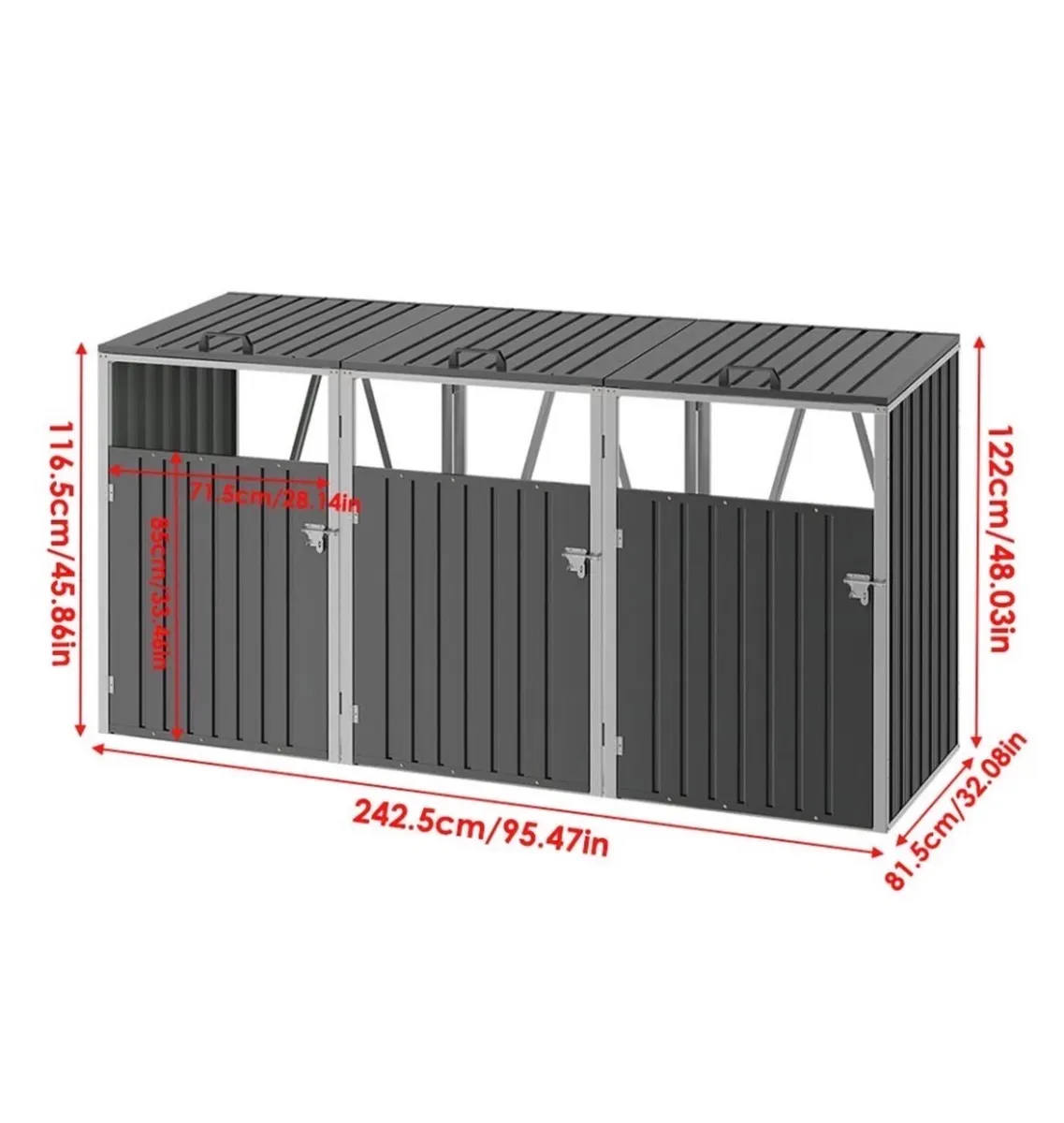 New 3 Wheelie Bin Metal Shelter Cover for 3 Bins - Image 3