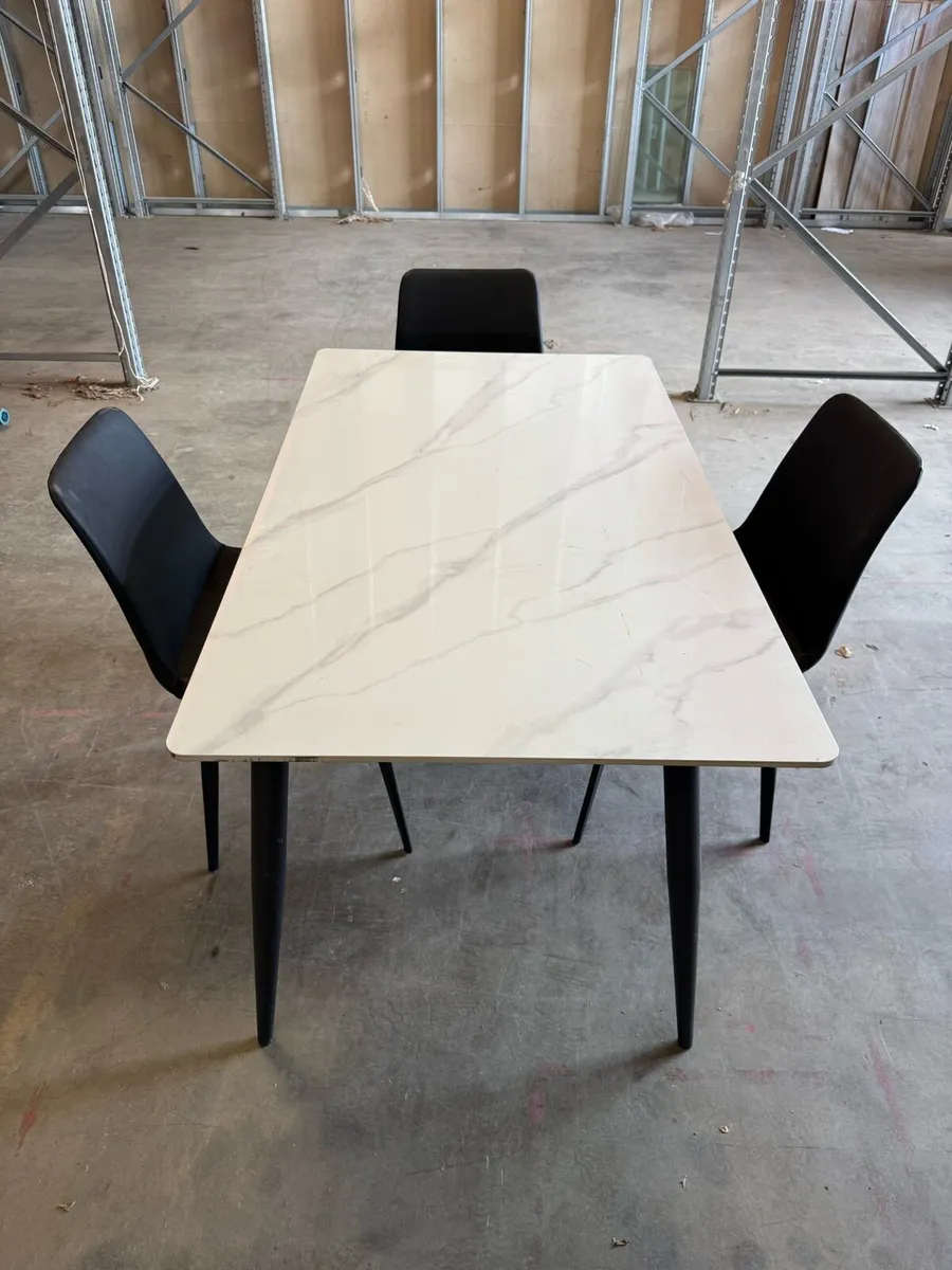 Modern Marble Effect Dining Set – Table & 3 Chairs