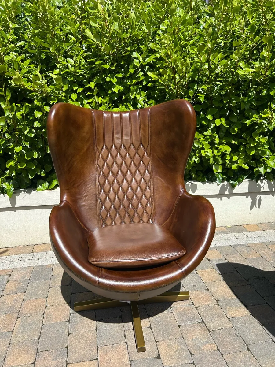 Real brown leather Egg Chair retro - Image 2