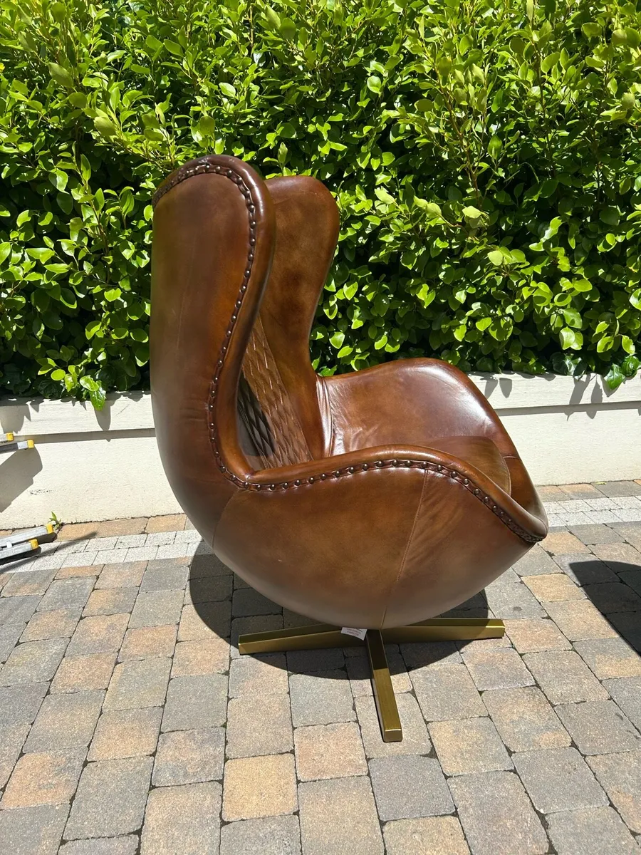 Real brown leather Egg Chair retro - Image 4
