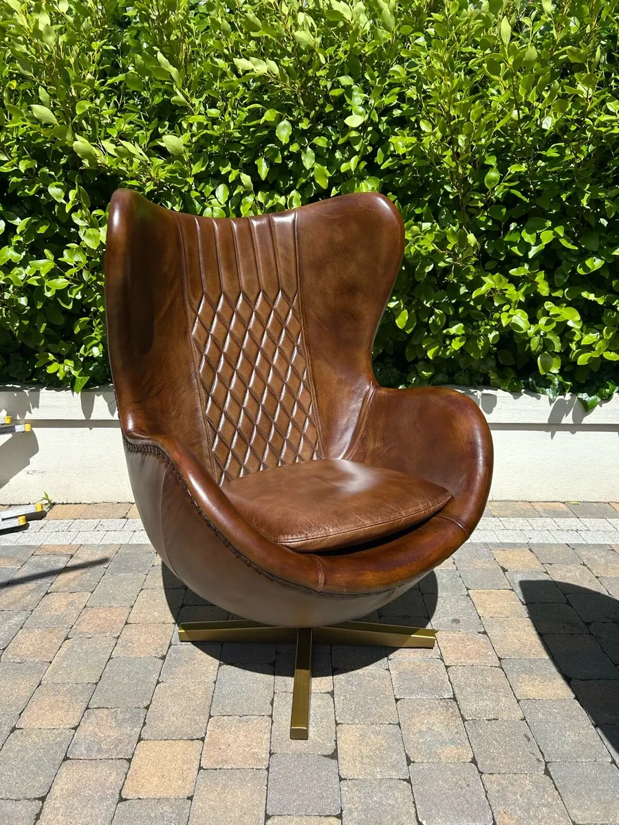 Real Leather Egg Chair retro - Image 1