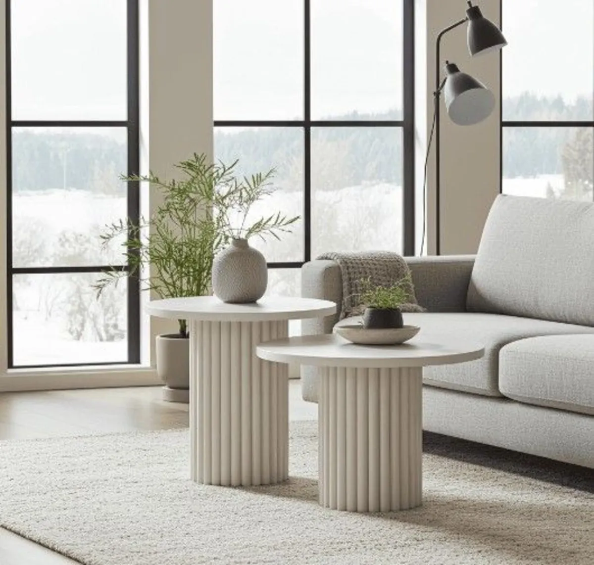 Modo Designer Ribbed Coffee Table Set Metal Base - Image 1