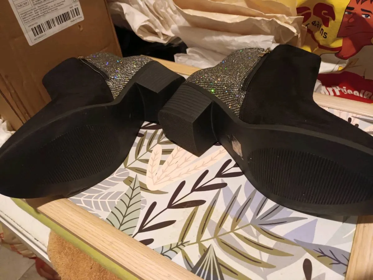 New Black suede and silver glitter boots - Image 4
