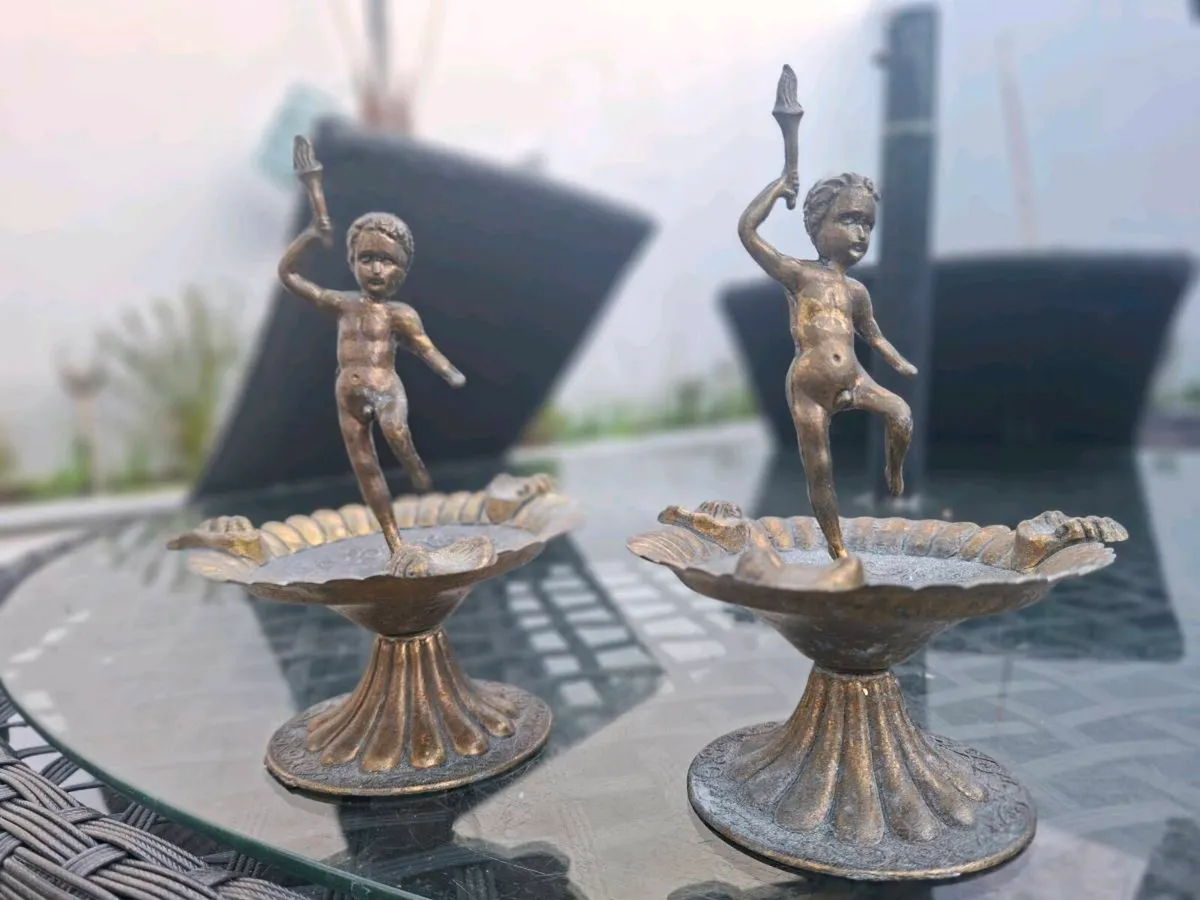 Unusual Pair of Vintage Brass Cherub Astray's - Image 1