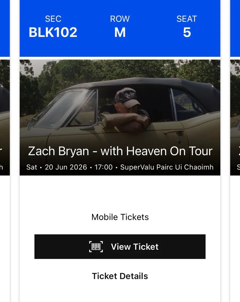 2 x Zach Bryan Seated Tickets 20th June - Image 1