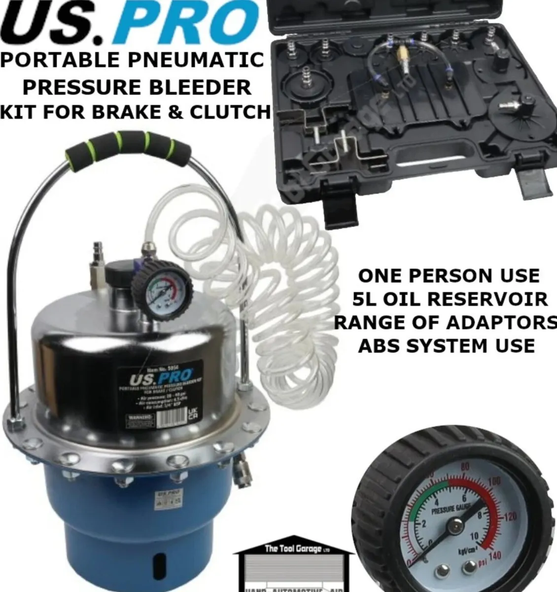 US PRO Portable Pneumatic Pressure Bleeder Kit - Image 1
