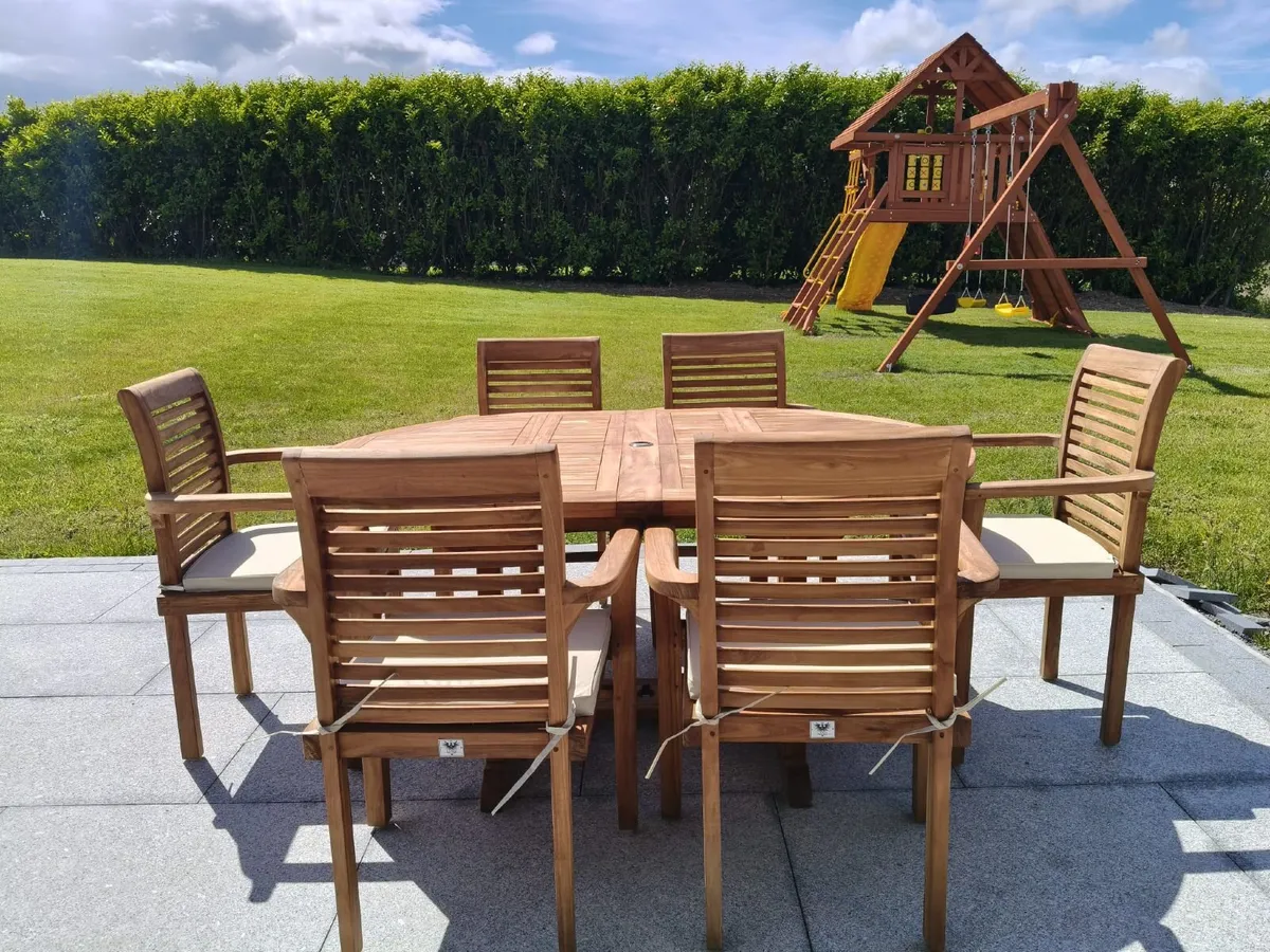 Premium Solid Teak Garden Dining Set 6 Chairs - Image 2