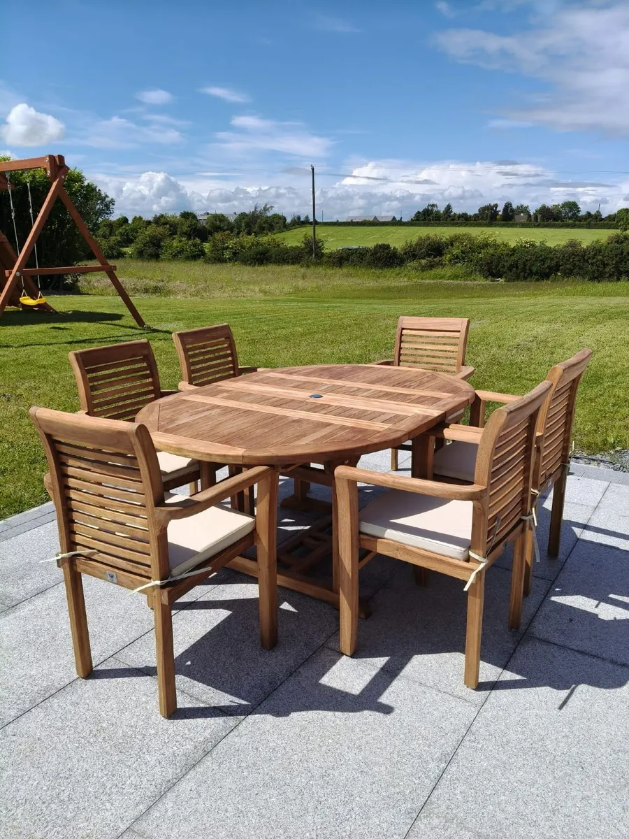 Premium Solid Teak Garden Dining Set 6 Chairs - Image 3