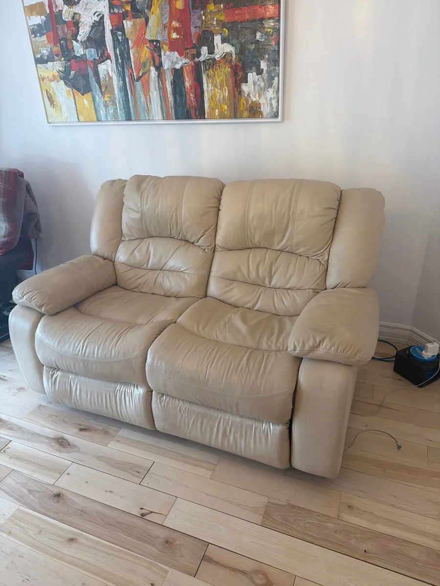 Cream Leather 2-Seater Recliner Sofa - Image 1