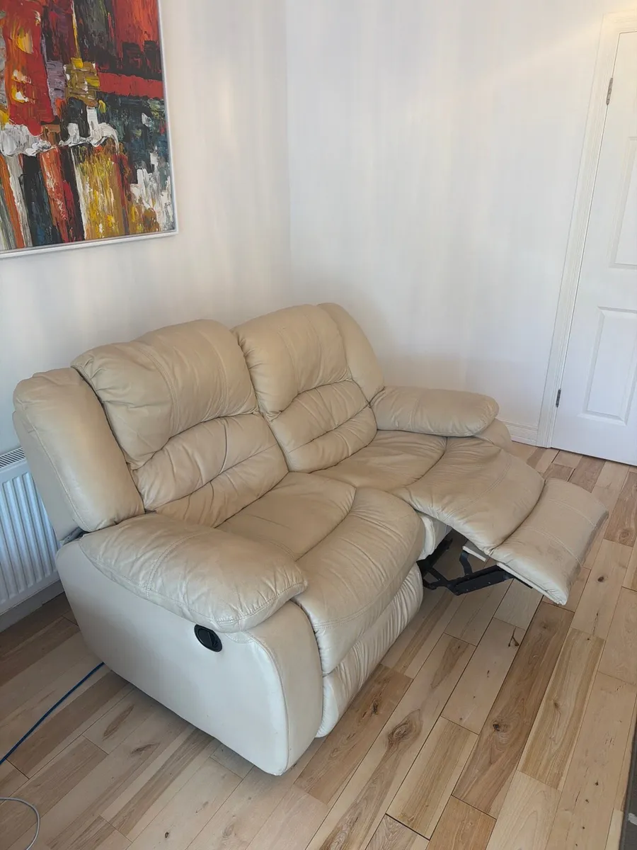 Cream Leather 2-Seater Recliner Sofa - Image 2