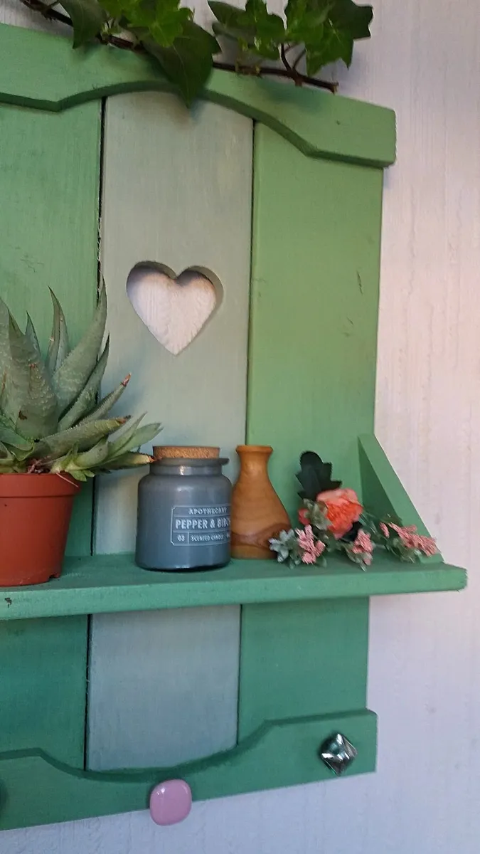 Rustic floating shelf with hooks. - Image 3
