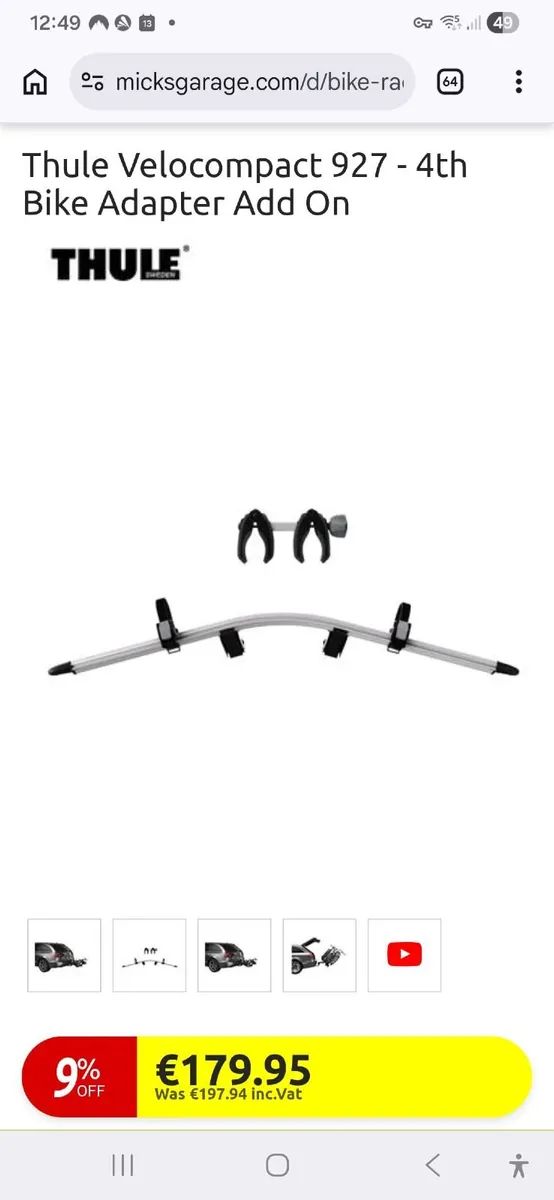 Thule velo compact 927 4th bike adaptor