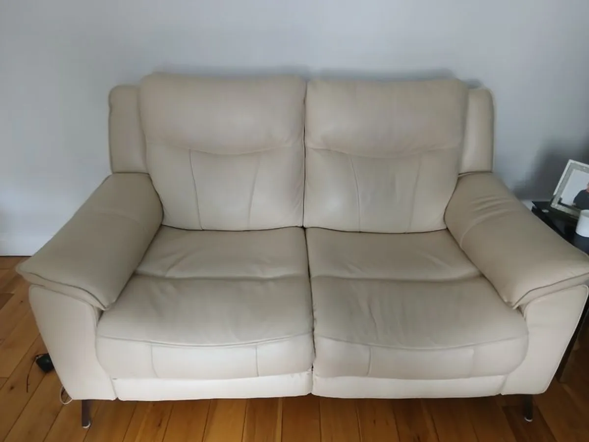 Sofa - Cream Leather 3+2 Seater - Image 1