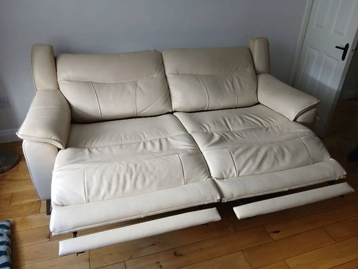 Sofa - Cream Leather 3+2 Seater - Image 2