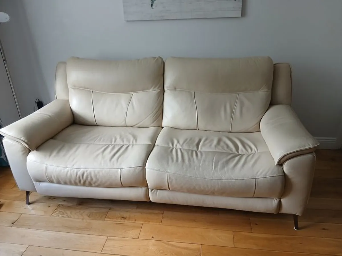 Sofa - Cream Leather 3+2 Seater - Image 4