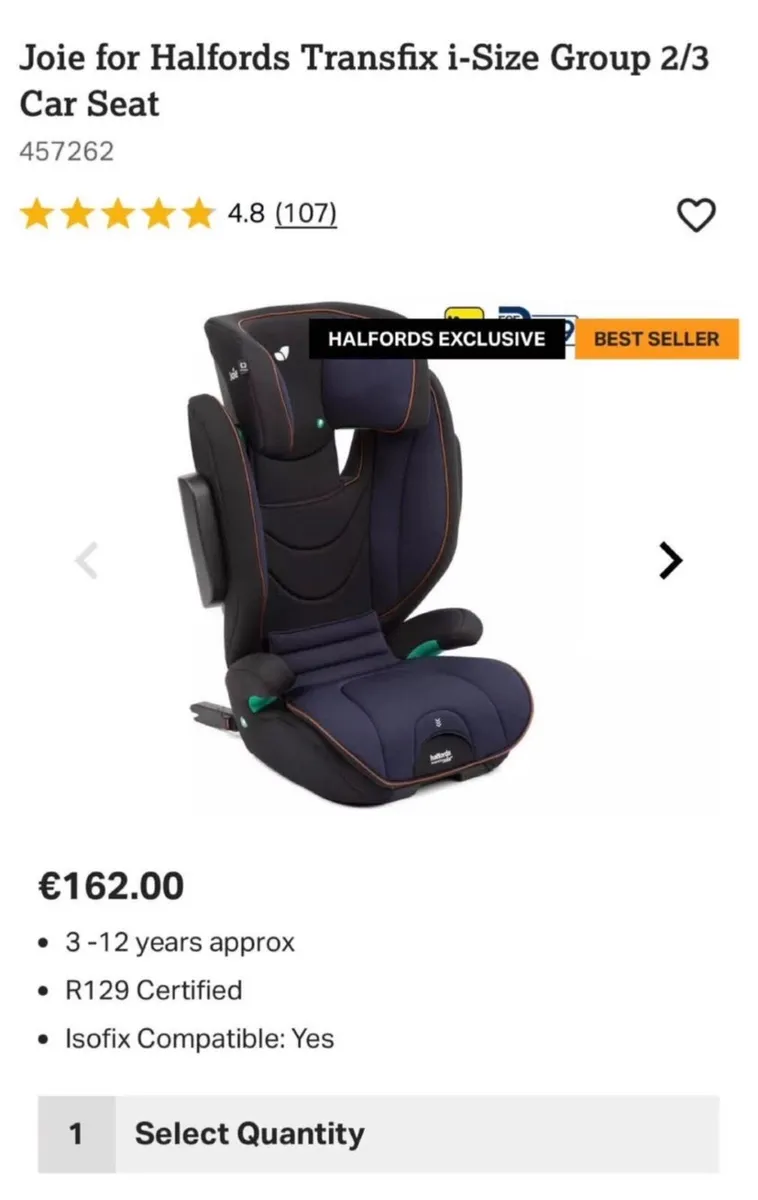 Joie x Halfords Isofix Car seat age 3-12 - Image 2
