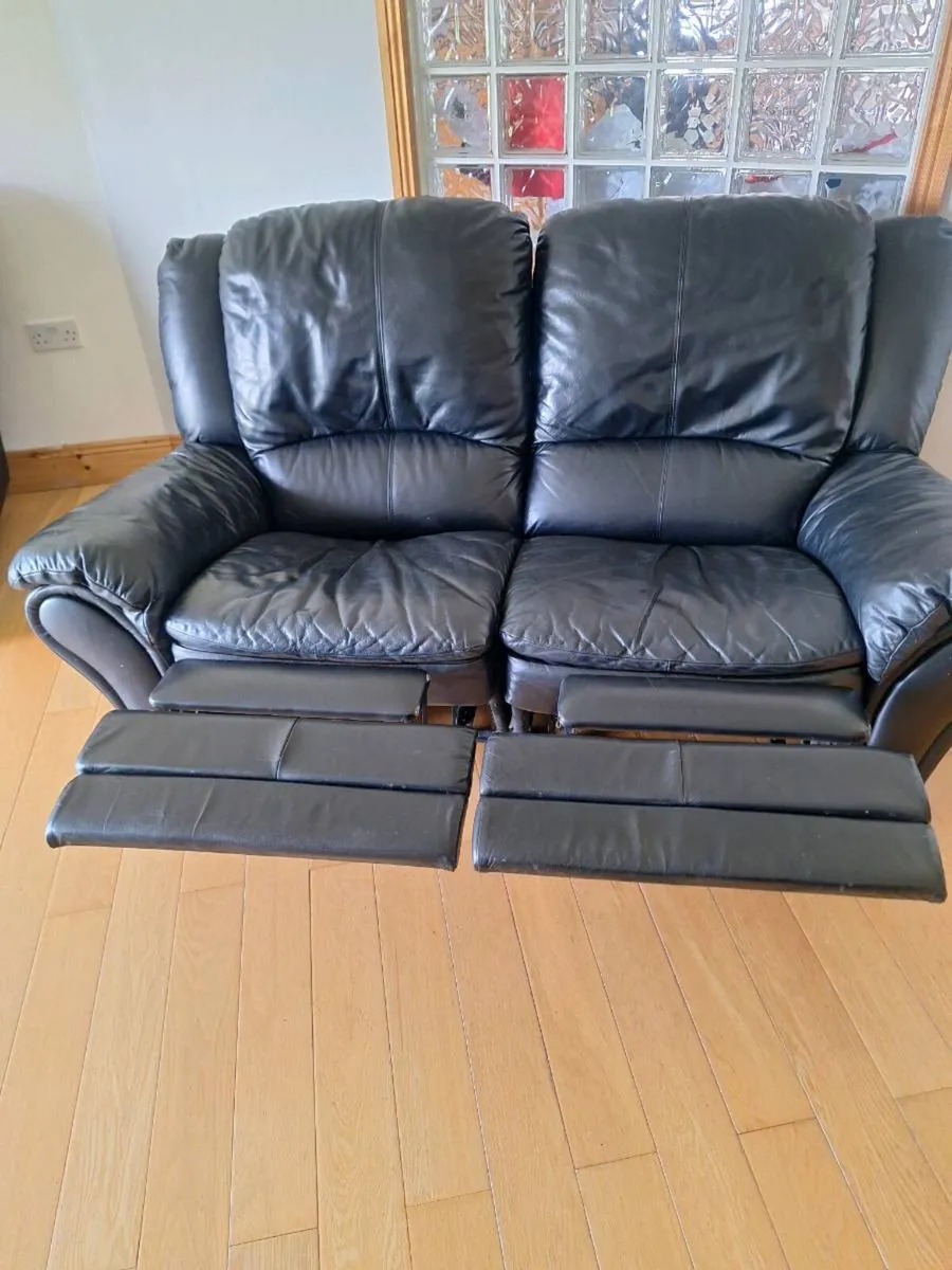 Black leather reclining sofa - Image 4