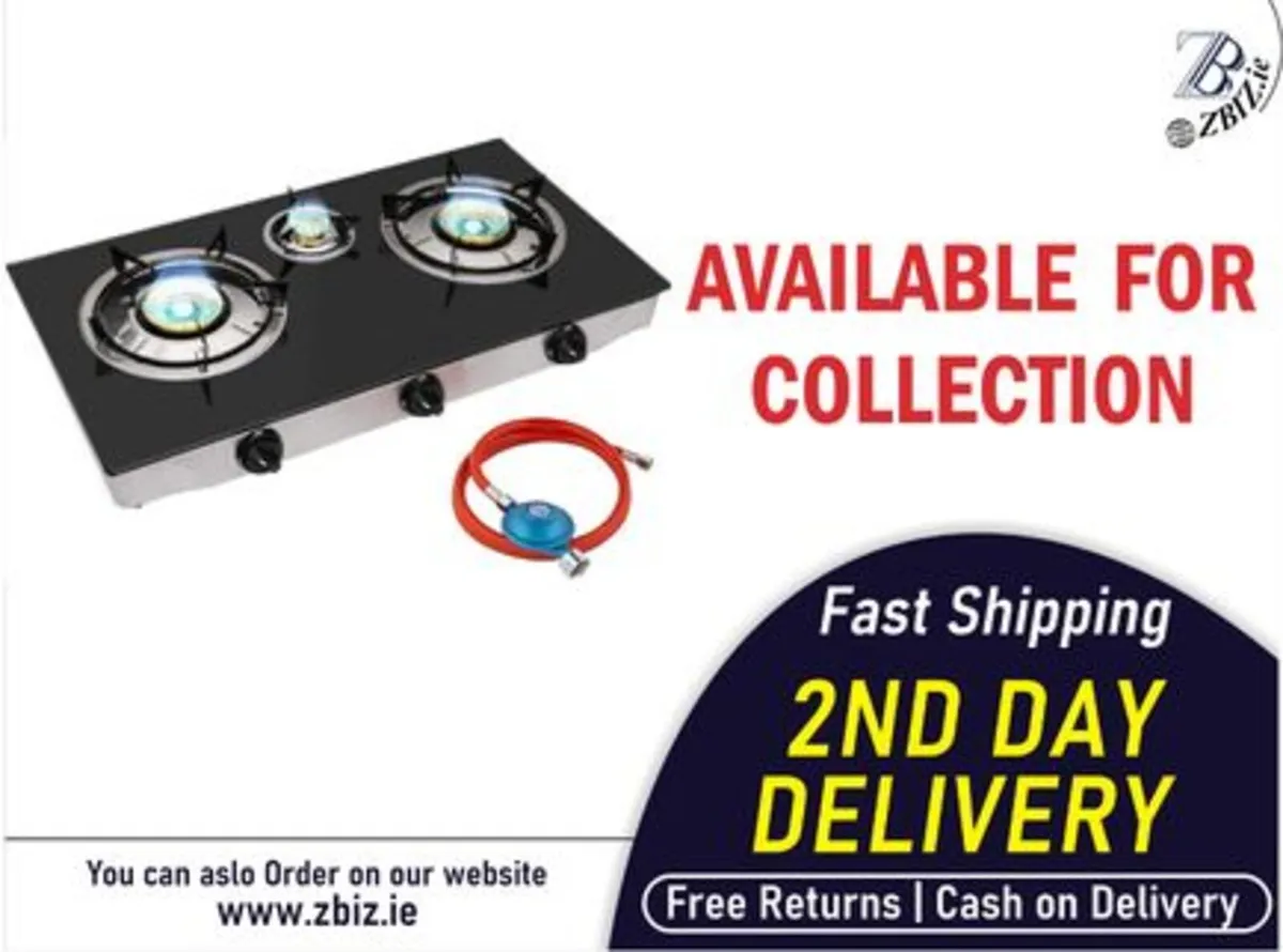 Indoor Gas Stove 2 Burners Hob Black Glass Cooker - Image 1