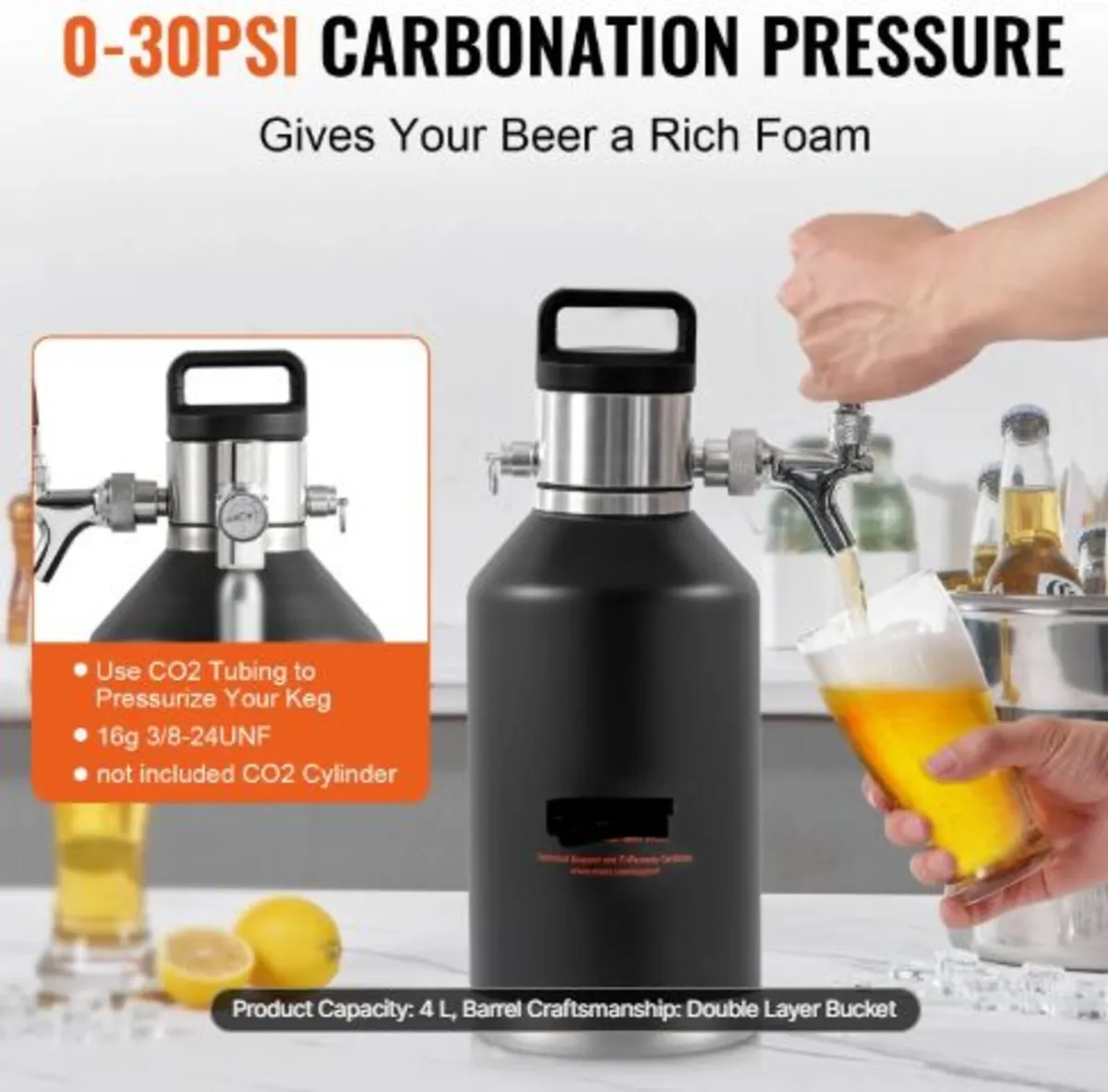 Beer Growler Tap System, 128Oz 4L Mini Kg, 304 - Image 2