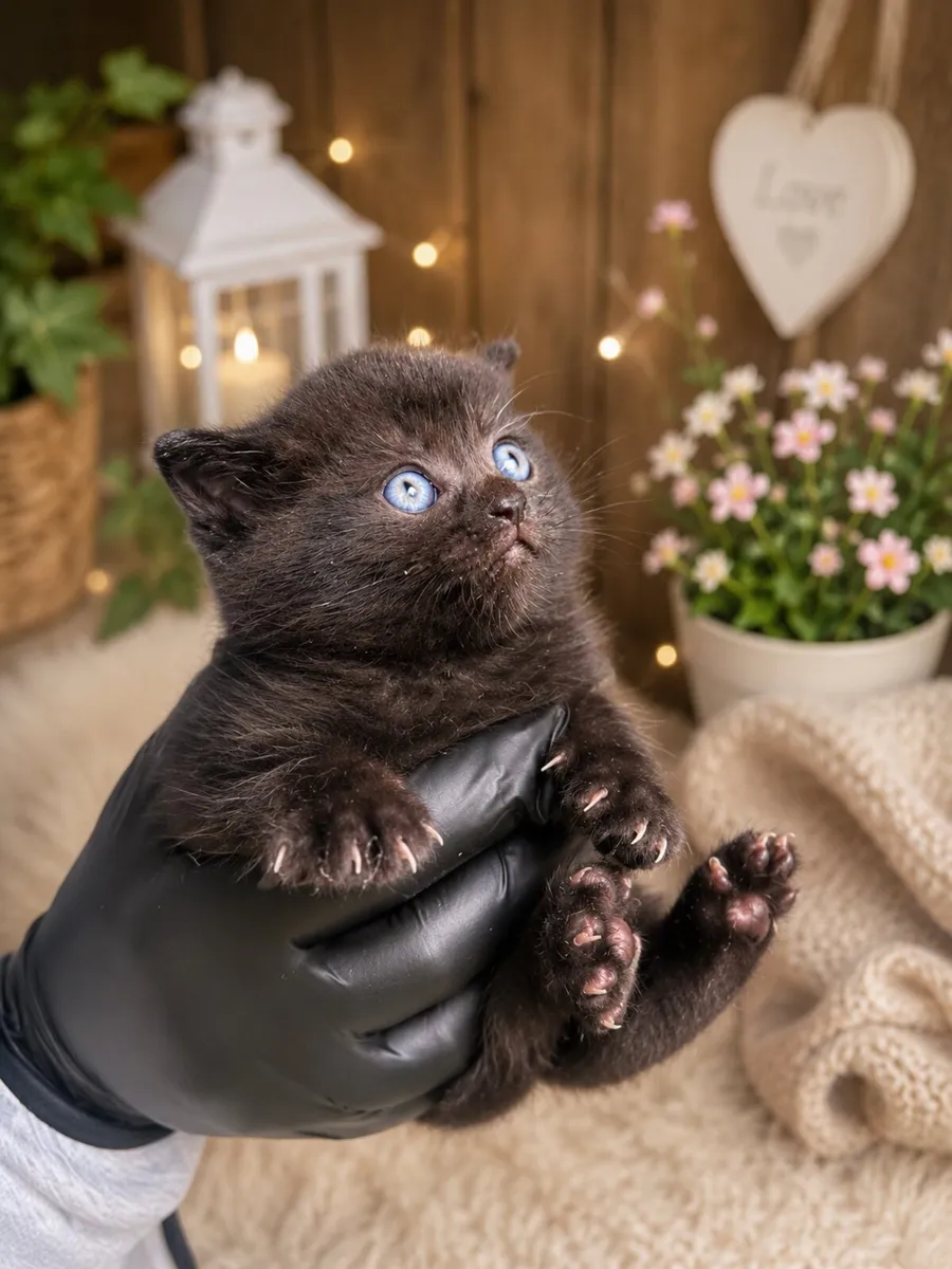 Black British Shorthair Mix Kitten - Image 1