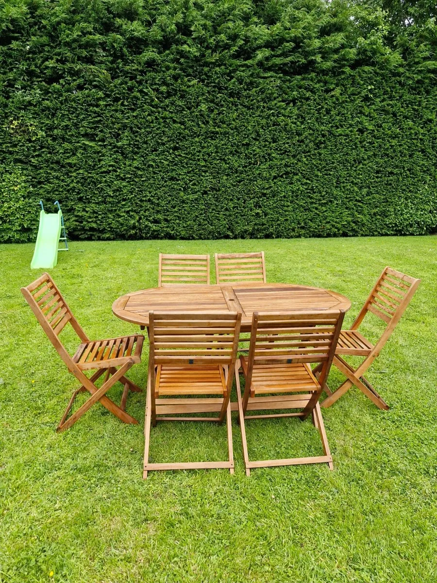 Wooden Garden Table and Six Chairs - Image 2