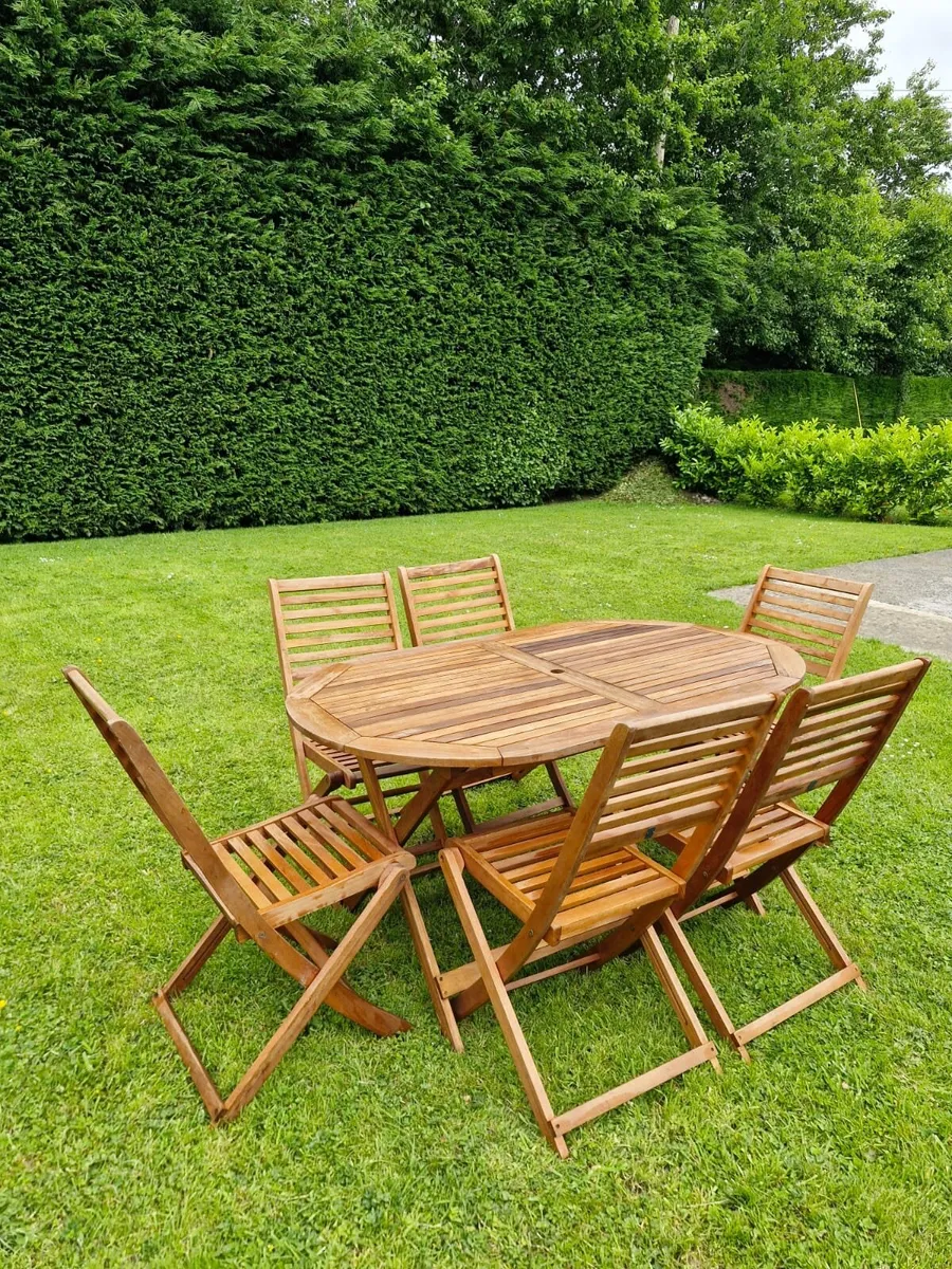 Wooden Garden Table and Six Chairs - Image 3