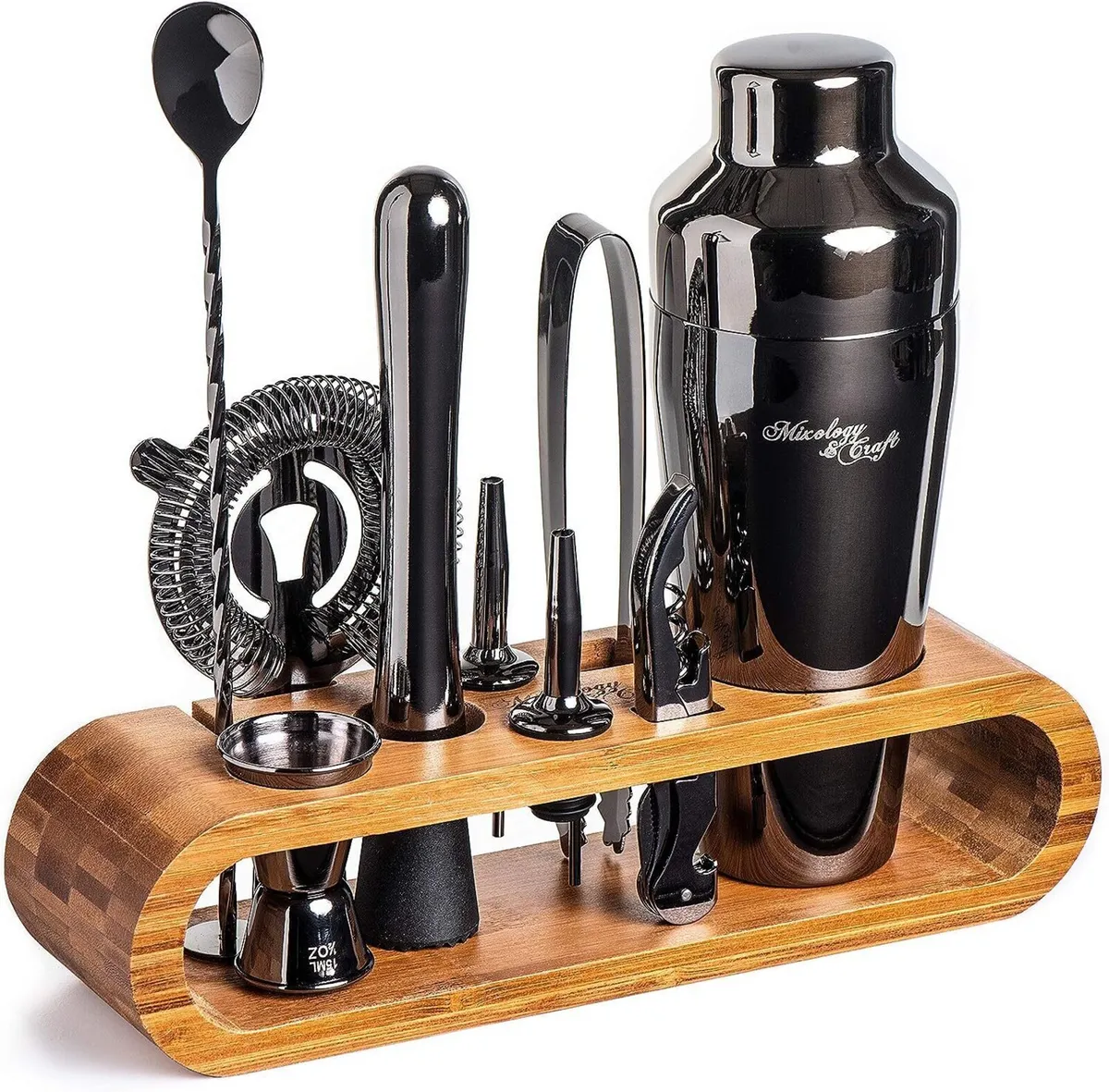 Cocktail Shaker Set with Wooden Stand Bar Tools - Image 4