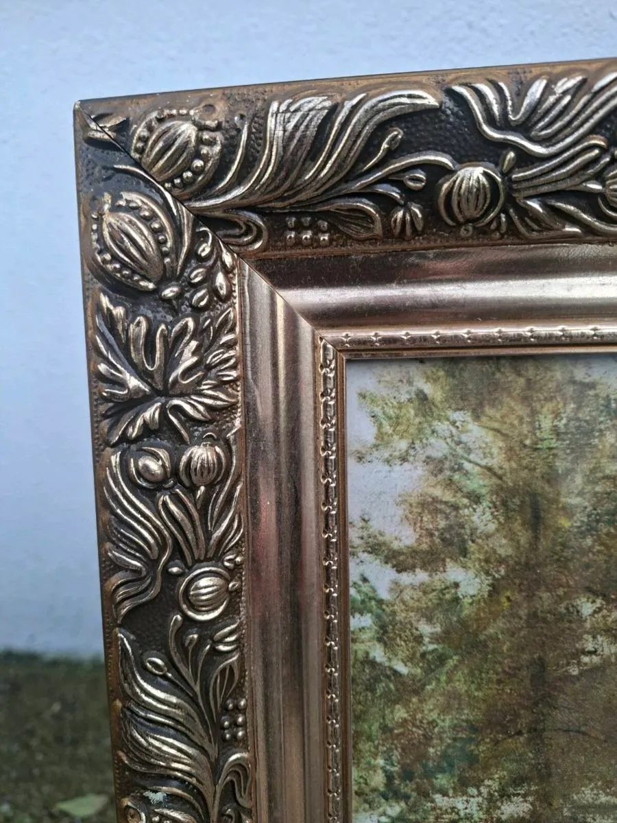 Stunning Gold Gilt framed Art print Deer in Forest - Image 3