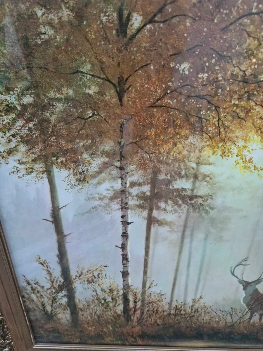 Stunning Gold Gilt framed Art print Deer in Forest - Image 4